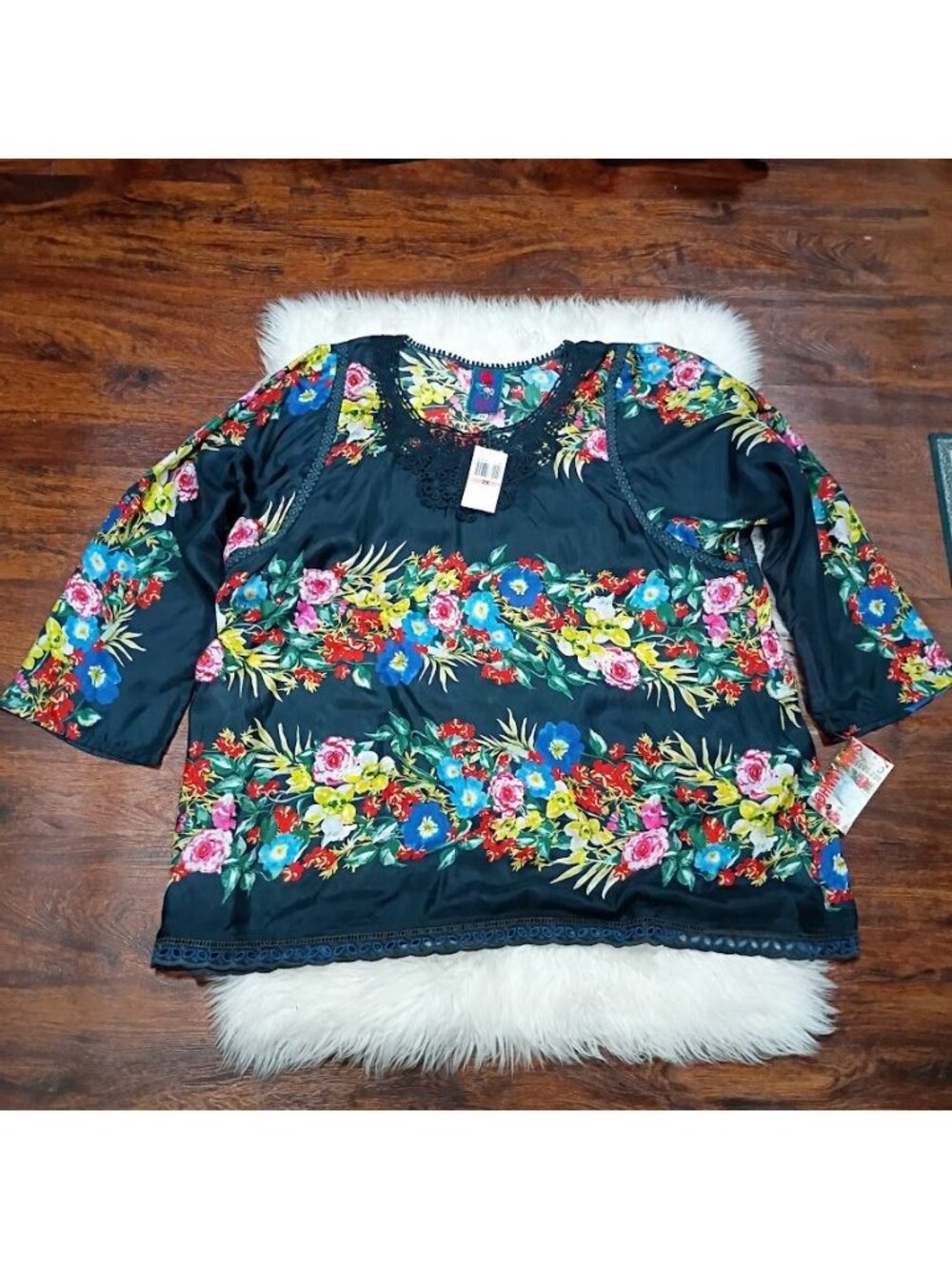 Johnny Was Women Blue Tunic Silk Floral Top Sz 2X - Picture 2 of 16